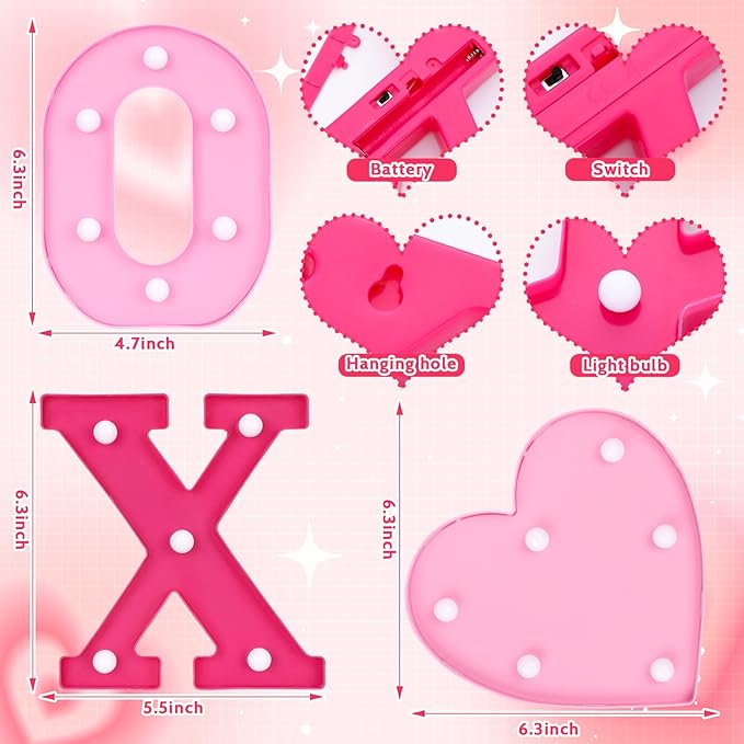 VIHOSE Valentine's Day Galentine's Day Heart LED Letter Lights Sign Table Decoration Light up Letters Battery Powered for Home Bars Party Bedroom Tabletop Decoration Valentine's Gift