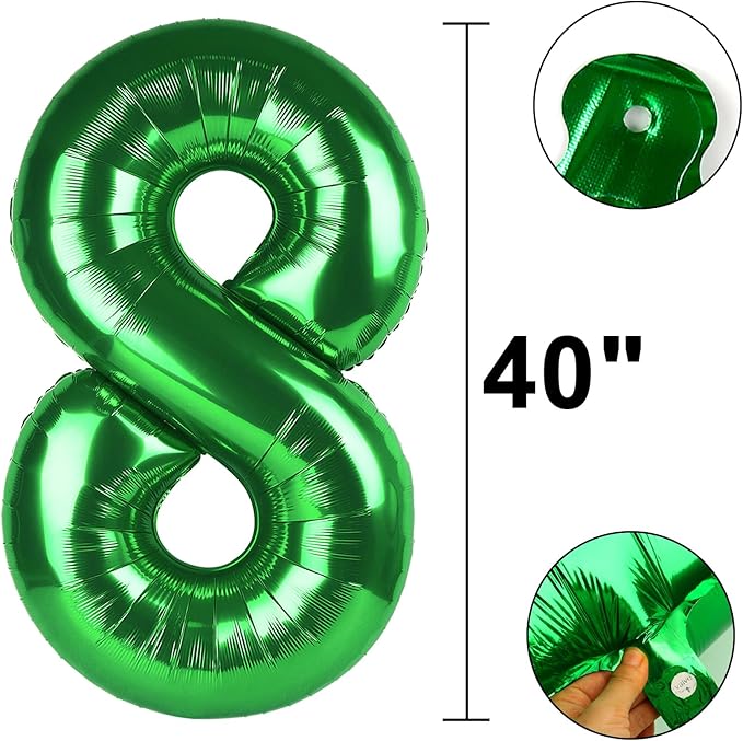40 Inch Balloon Number 8 Green, Large Foil Green Number Balloons 8 18 28 for Girls Women, Digital 8 Helium Balloons for 80 88 Birthday Party Supplies Anniversary Event Celebration Decorations