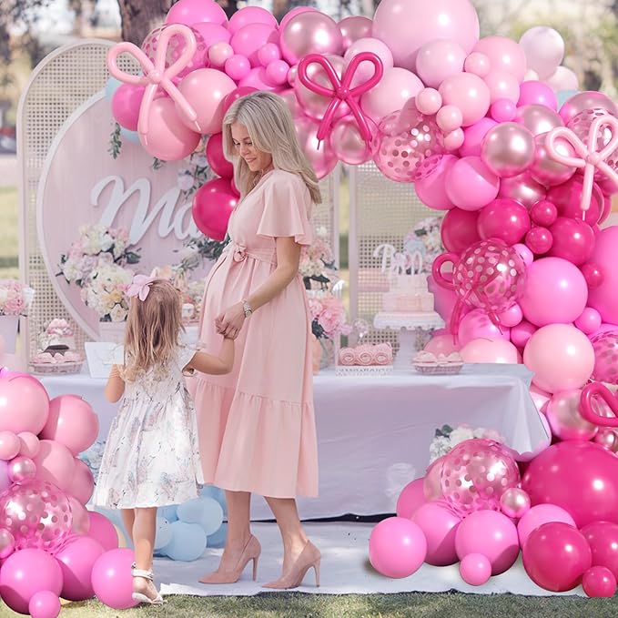 Pink Balloon Garland Arch Kit, Hot Pink Metalic Pink Pastel Pink Latex Balloon with Confetti Balloon Long Balloons for Girls Women Birthday Wedding Baby Bridal Shower Graduation Party Decorations