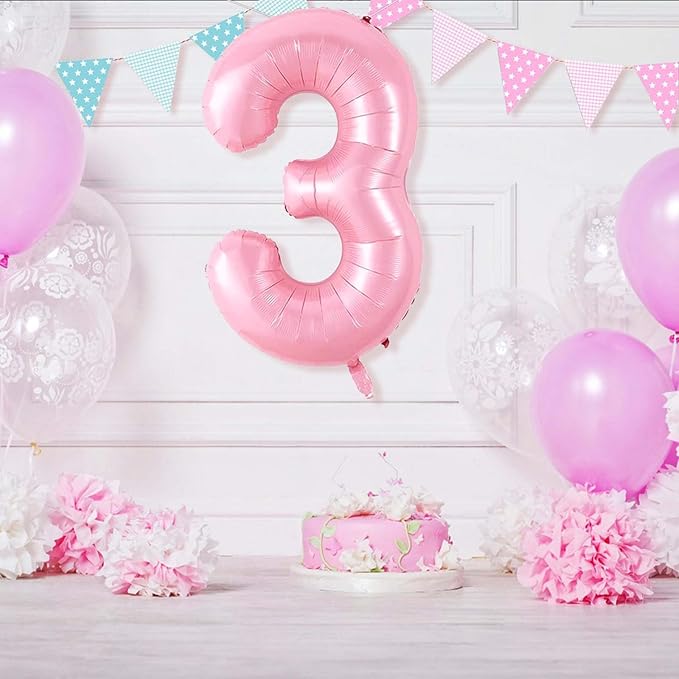 Number 3 Balloon 40 Inch Pink Number Balloon Foil Mylar Alphabet Balloon for Birthday Wedding Baby Shower Party Large Number Balloon