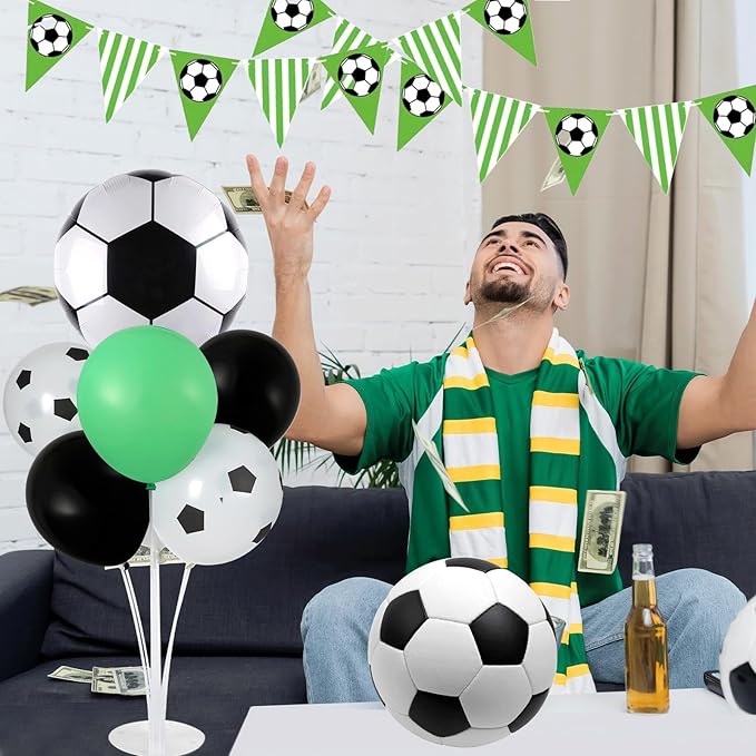 4 Sets Soccer Party Balloons Stand Kit with Soccer Foil Balloons Sport Themed Party Ball Balloon Centerpiece for Tables for Game Sports Birthday Baby Shower Decoration