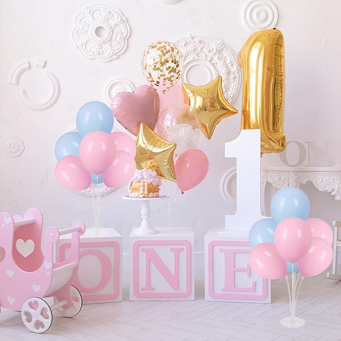 4 Sets Balloon Stand Kit, Balloon Sticks Holder with Blue and Pink Balloons for Table Centerpiece Gender Reveal Birthday Boys Girls Party Decorations(Blue and Pink)