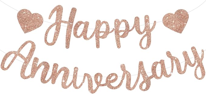 BEISHIDA Rose Gold Happy Anniversary Banner, Pre-Strung - Rose Gold Glitter Happy Anniversary Banner，NO DIY - Rose Gold Glitter Happy Anniversary Garland, Rose Gold Happy Anniversary Sign for Anniversary Wedding Party Decorations & Decor