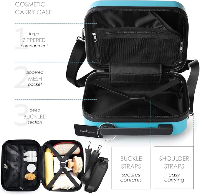 TRAVELARIM 20 Inch Carry On Luggage 22x14x9 Airline Approved, Carry On Suitcase with Wheels, Hard-shell Carry-on Luggage, Durable Luggage Carry-On, Teal Small Suitcase with Cosmetic Case