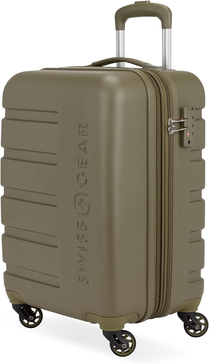 SwissGear 7366 Signature Hardside Expandable Luggage with Spinner Wheels, TSA Lock, Cup-Holder, Olive Branch, Carry-On 19-Inch
