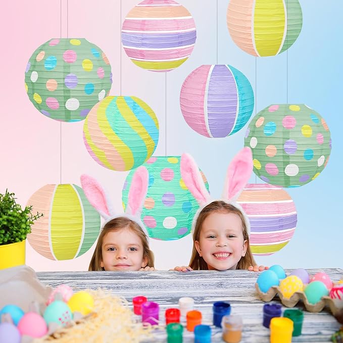 ADLKGG Pastel Paper Lanterns for Easter Party Decorations, 12pcs Macaron Colored Hanging Paper Lanterns for Classroom Baby Shower Wedding Birthday Party, Easy to Assemble Indoor Outdoor Yard Decor