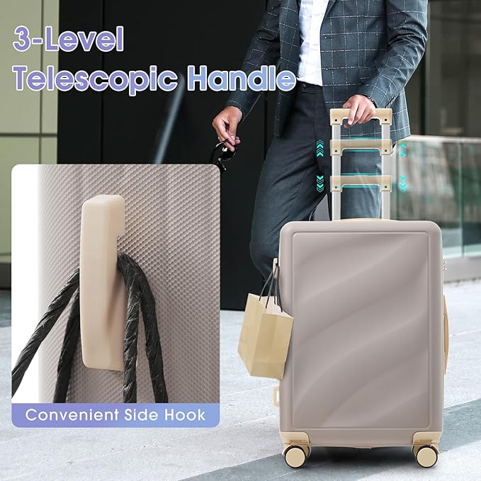 Hardside Luggage Sets, Lightweight Wave Suitcase with Spinner Wheels, Purple Wavy Lines
