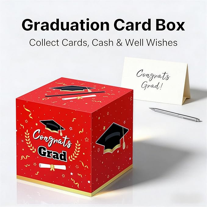 Graduation Decorations 2026 Red Graduation Card Box Graduation Party Decorations,Graduation Box,Congrats Grad Gifts Box for 2026 Graduation Party Supplies Favors