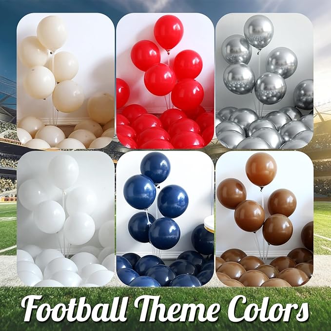 Football Balloon Arch Kit,140Pcs Red Navy Blue Silver Balloon Garland with Football,Helmet,Field Goal Post,Trophy Foil Balloons for Sports Rugby Birthday Big Game Touch Down Tailgate Party Decoration