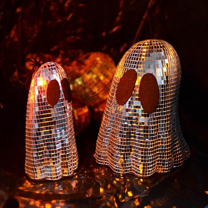 2 Pcs Halloween Disco Ghost Decor Ghost Disco Ball Table Decoration Indoor Glitter Sign Halloween Tiered Tray Decor for Props Home Tabletop Decorations