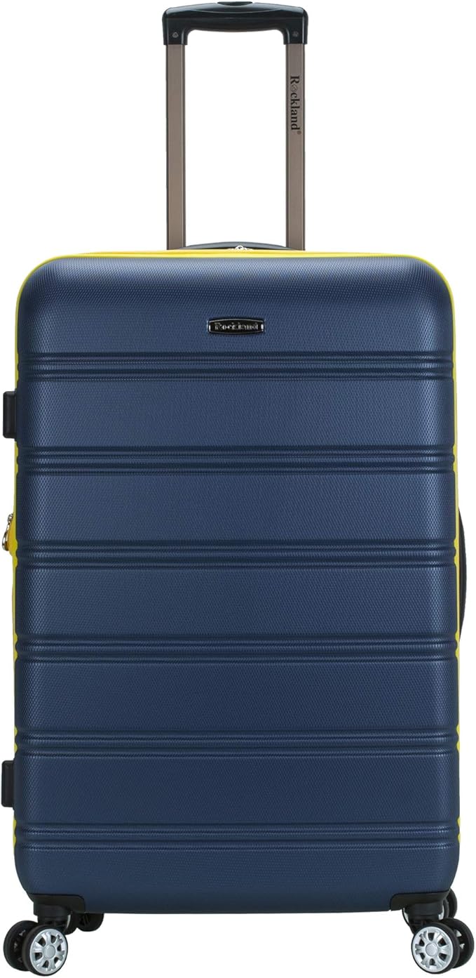 Rockland Melbourne Hardside Expandable Spinner Wheel Luggage, Checked Large 28", Navy
