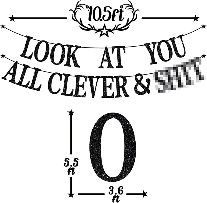 Black Glitter Look At You All Clever & Sh*t Banner, Class of 2026/Congrats 2026 Grad/Done & Congratulations, 2026 Graduation Party Decorations