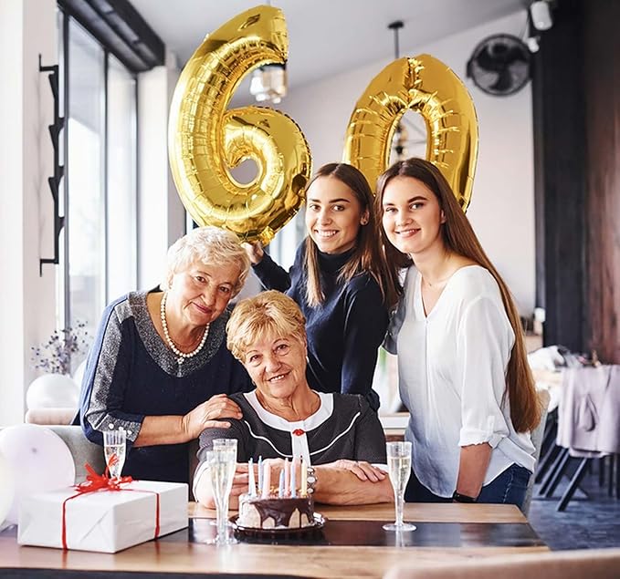 Giant Gold Number 60 Balloons, 40 Inch Jumbo Number 60, Large Foil Mylar Balloons for Girls Women 60th Birthday Party Decorations, 60 Anniversary Events Decorations