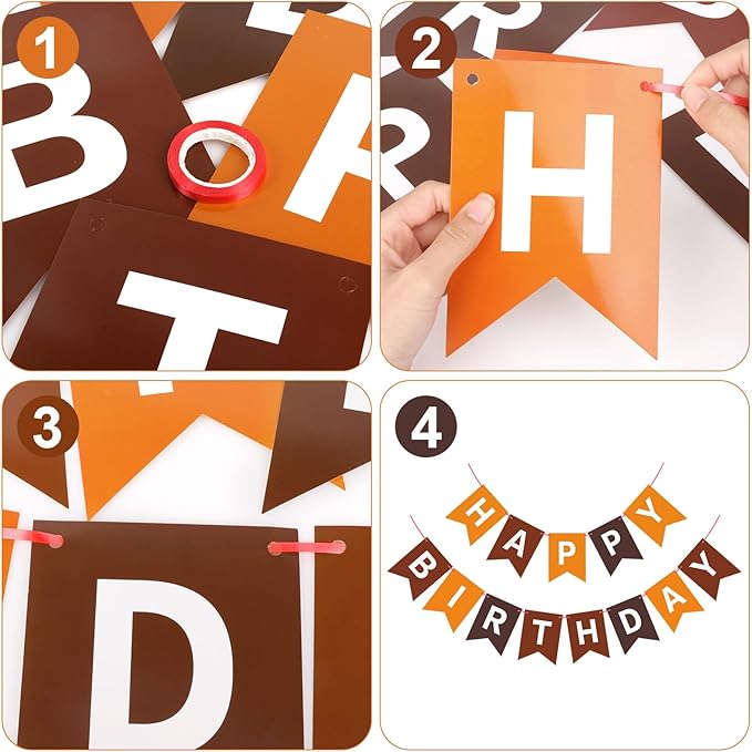 Brown Happy Birthday Banner Sign Birthday Bunting Banner Garland for Kids Girl Woman Birthday Tea Party Decorations Bunting Flag Party Supplies