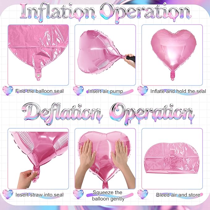 Pink Purple Iridescent Heart Balloons, 12 Pcs Light Pastel Pink Lavender and Transparent Crystal Heart Shape Foil Balloon for Princess Birthday Baby Shower Bachelorette Easter Mother’s Day Music Party