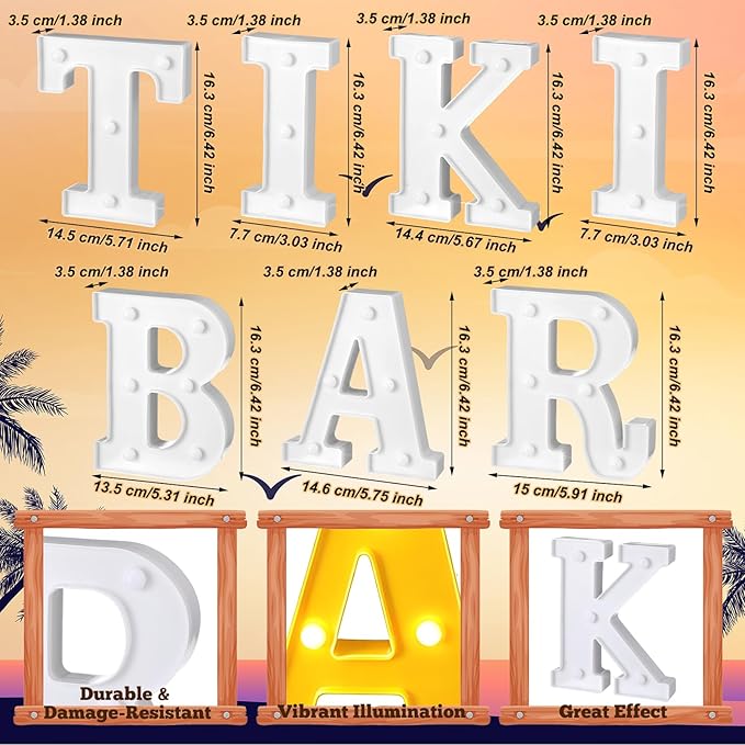 Honoson 7 Pcs Hawaiian Luau Tiki Party Decoration Tiki Bar LED Light Sign Hawaii Summer Tropical Table Lights up Sign for Summer Pool Beach Hawaiian Themed Party Supplies