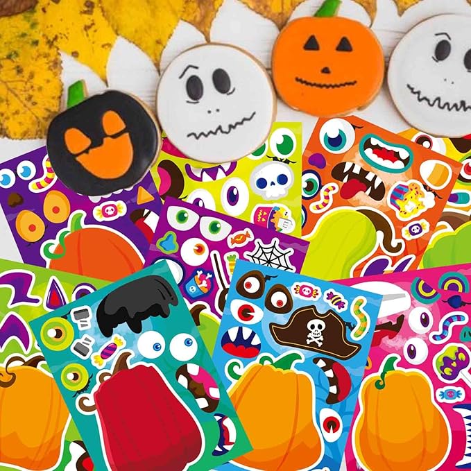 Halloween Stickers for Pumpkins 27 Sheets Make a Face Stickers Halloween Pumpkin Decorating Sticker Fall Autumn Pumpkins, Make Your Own Halloween Sticker for Halloween Party Crafts Games