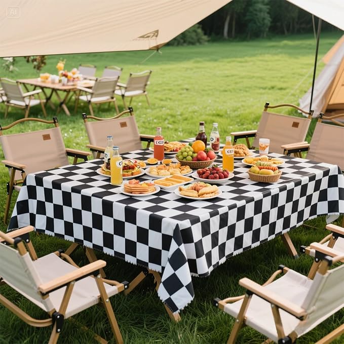 Kesfey 3 Packs Black and White Checkered Tablecloths 54 x 108 Inches Disposable Plastic Checkered Flag Racing Table Cover Waterproof Rectangle Race Car Table Cloth for Picnic Party Retro Celebration
