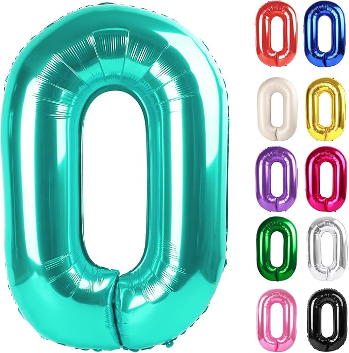 Teal Number 0 Balloon 40 Inch, 0 Balloon Numberfor 10th 20th 30th 40th 50th 60th Birthday Decorations, Teal Party Supplies for Men Women