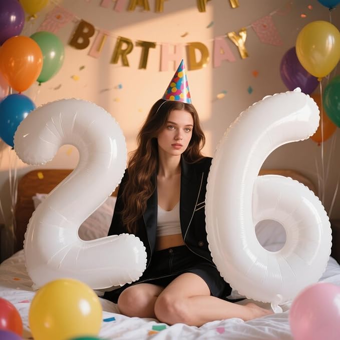 40 Inch White Number 26 Digital Balloon,Jumbo Mylar Foil Helium Balloon for 26 Balloons for Birthday Party,Wedding Anniversary Party Decorations