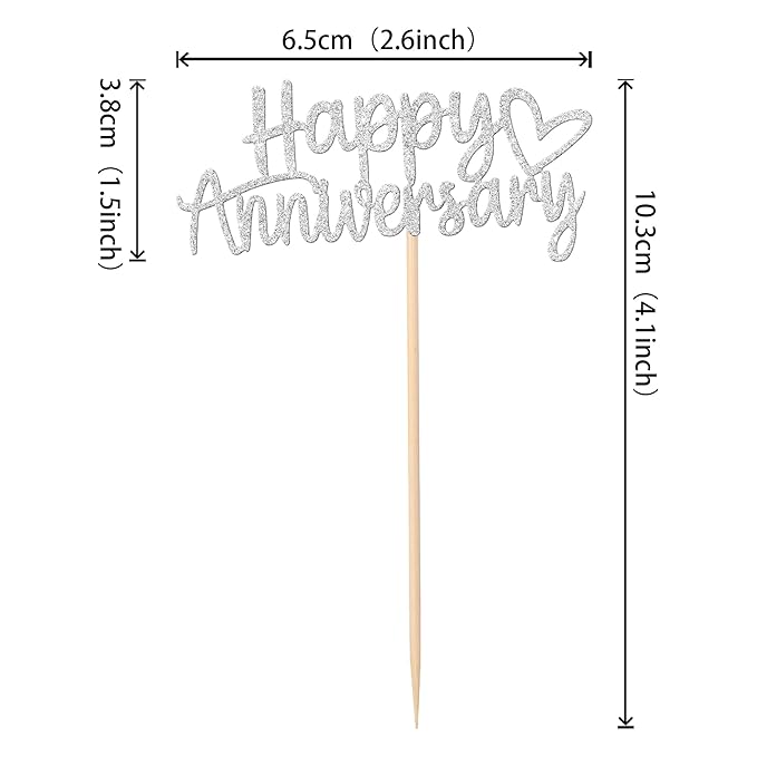 24 PCS Happy Anniversary Cupcake Toppers Glitter Wedding Anniversary Cupcake Picks Happy Anniversary Cupcake Decorations Baby Shower Birthday Wedding Anniversary Party Cake Decorations Supplies Silver