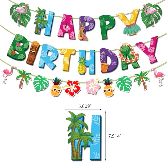 Hawaiian Birthday Banner,3 Packs Hawaiian Happy Birthday Banner,Hawaiian Birthday Party Decorations
