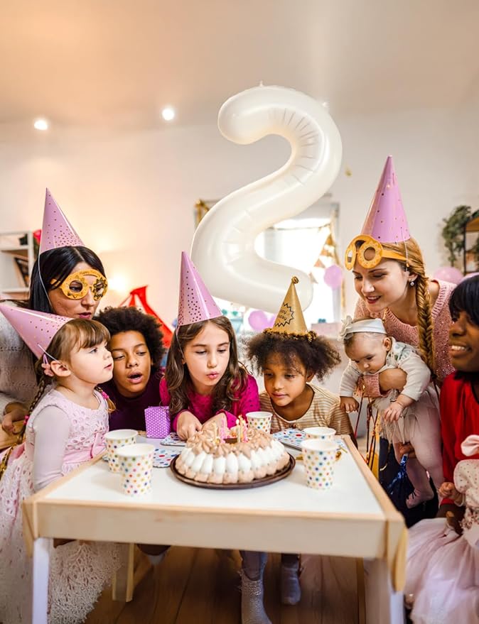 Cream Number 2 Balloons – 40 Inch Giant Foil Number Balloon, Light Cream Number Balloon for Birthday Anniversary Baby Shower Party Decorations