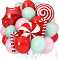 Christmas Balloons Set, 35pcs Xmas Baby Pink Red Light Green and Candy Cane Star Foil Balloons for Merry Christmas Candy Theme Candyland Party Baby Shower Gender Reveal New Year Decorations Supplies