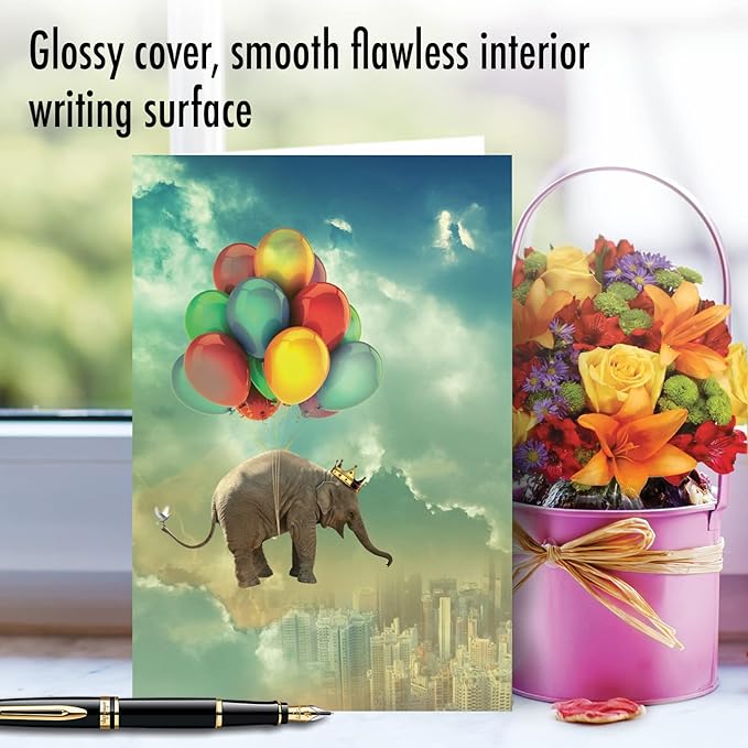 NobleWorks Birthday Greeting Card with 5 x 7 Inch Envelope (1 Card) Bday Elefantasy Adventures - Balloons C10307KBDG