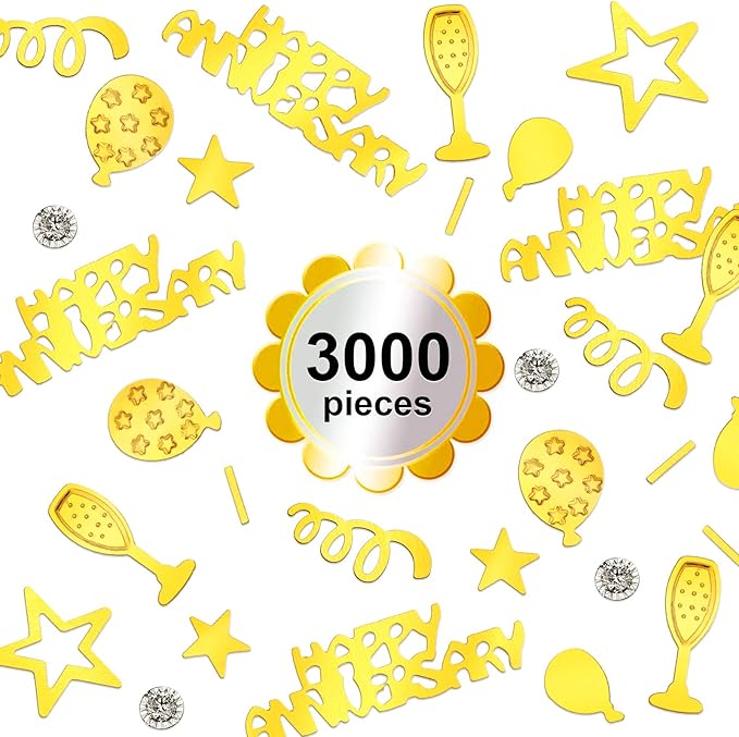 Skylety 3000 Pieces Happy Anniversary Confetti Party Decoration Scatter Confetti Metallic Foil Table Decorations for Anniversary Party DIY Arts Crafting Supplies(Gold)