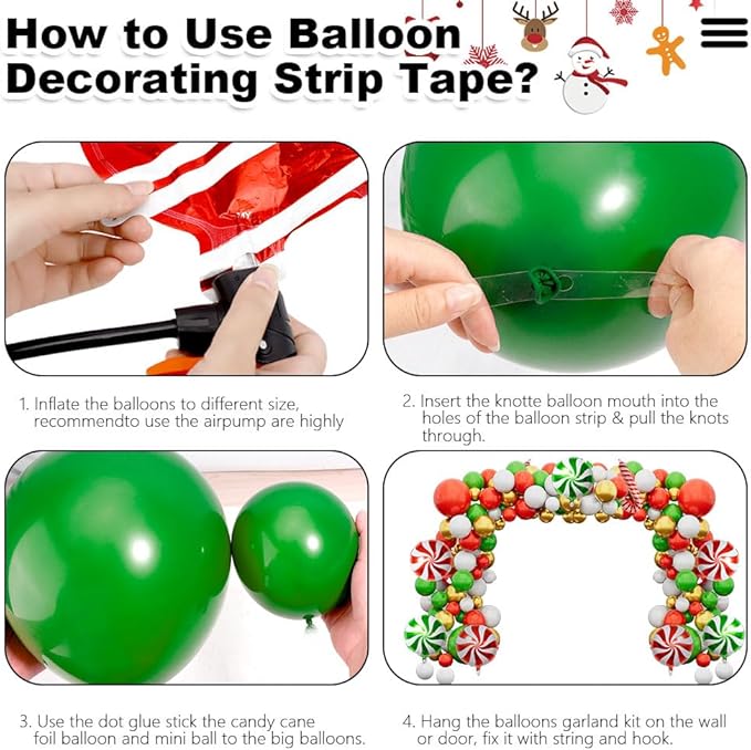 Christmas Decorations Balloons Arch Kit - 126 PCS Red Green White Gold Confetti Xmas Foil Balloons Candy Cane Balloon Garland Arch Kit for Xmas Christmas Decorations Holiday New Year Party Supplies
