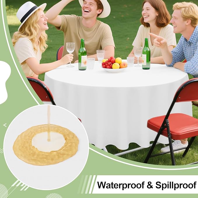 misaya 6 Packs Disposable Plastic Table Cloth, 84" Round Waterproof Tablecloth, Leakproof & Sturdy Decorative Table Covers for Easter, Picnic, Party and Outdoor, White