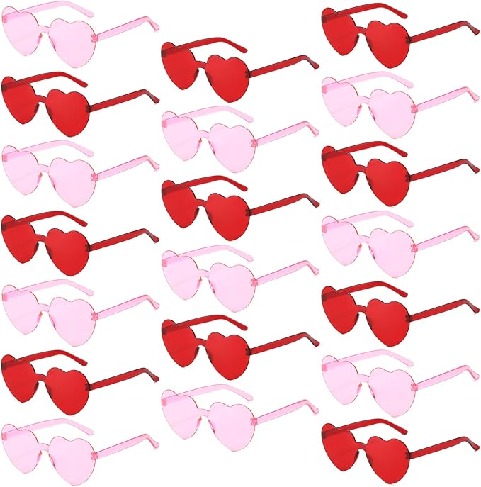 20 Pack Heart Sunglasses for Women Candy Transparent Rimless Bulk Heart Shaped Glasses for Bachelorette Party Favors