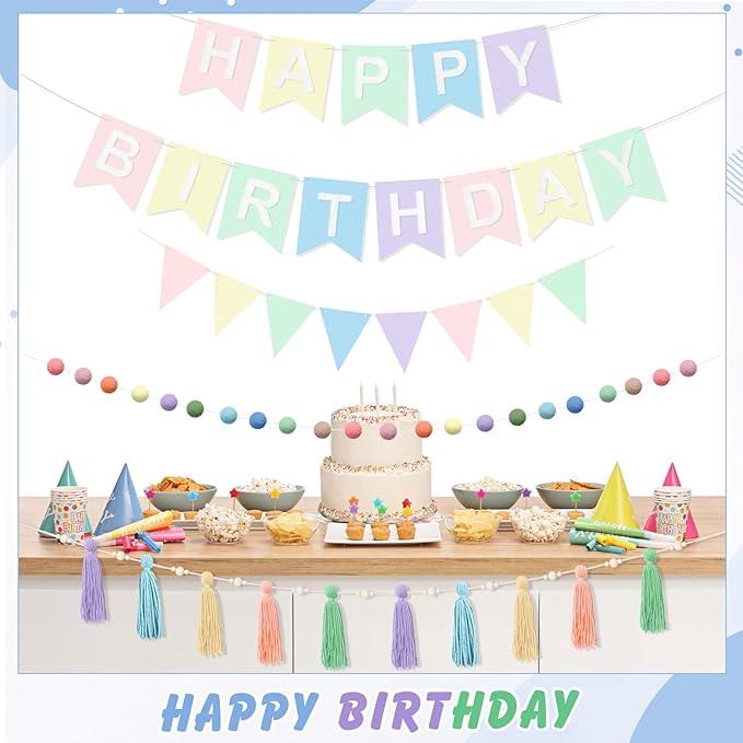 139 Pcs Felt DIY Custom Banner Kit Include 104 Letters 18 Swallowtail Flags 15 Pennants 2 Pcs Pom Pom Garland Tassel Pompom Decoration for Home Baby Shower Birthday(Pastel)