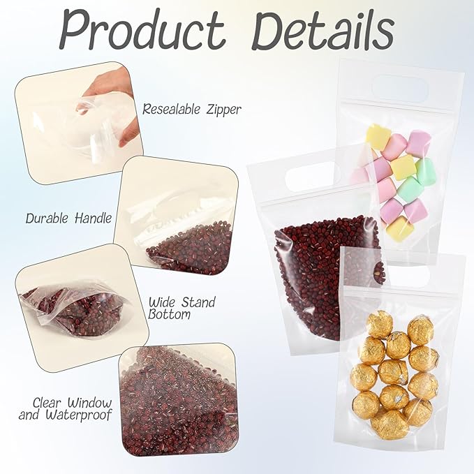 Sinload 30 Pcs Plastic Gift Bag Bulk 5.5 x 8.7 Inch Resealable Party Goodie Bag with Clear Window Color Favor Pouch with Handle for Home Birthday Wedding Party Candy Gift Wrap(Transparent)