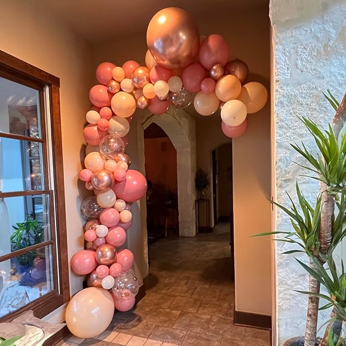 Blush Pink Balloon Garland Kit, 108 Packs Dusty Pink Beige Balloons and Metallic Rose Gold Confetti Balloons for Baby Shower Girl Birthday Wedding Decorations Suppliers