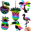 JULMELON 36 PCS Luau Crafts for Kids, Rainbow Scratch Art for Kids Luau Party Favors DIY Magic Color Tropical Hawaiian Scratch Cards for Summer Hawaiian Party Favors School Activities Luau Games