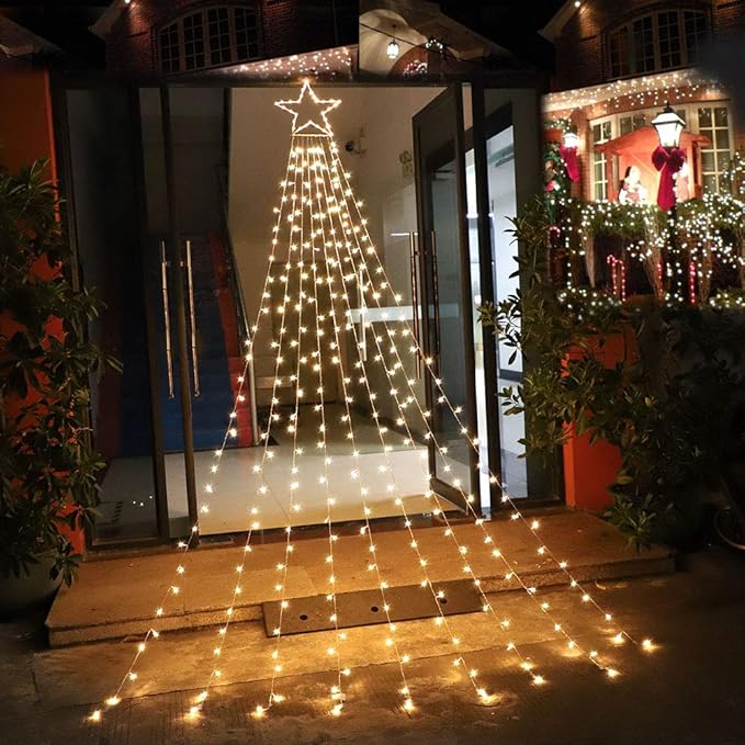 PUHONG Christmas Decoration Star Lights Outdoor,320 LED 16.4Ft Christmas String Lights[8 Modes& Waterproof] for Halloween Xmas New Year Holiday Birthday(Iron) (Warm White)