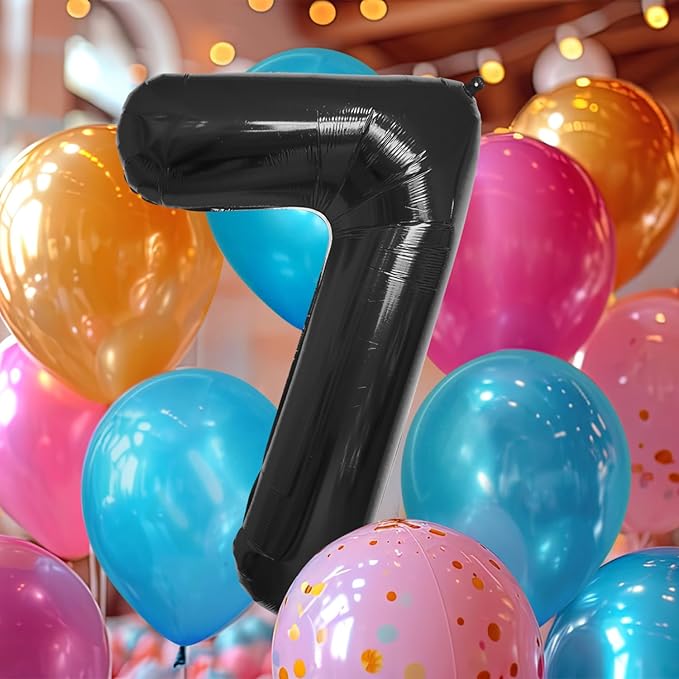 40 Inch Large Black Number Celebration and Decoration Balloon for Birthday Parties, Graduations, Anniversaries, Weddings, Photo Shoots, Special Events - Helium Foil Mylar (Black Number 7)