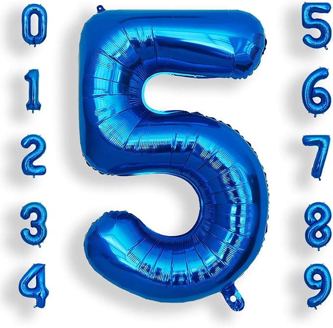 AULE 40 Inch Large 5 Balloon Numbers Blue, Big Foil Number Balloons, Giant Helium Happy Birthday Party Decorations for Man and Women, Huge Mylar Anniversary Party Supplies