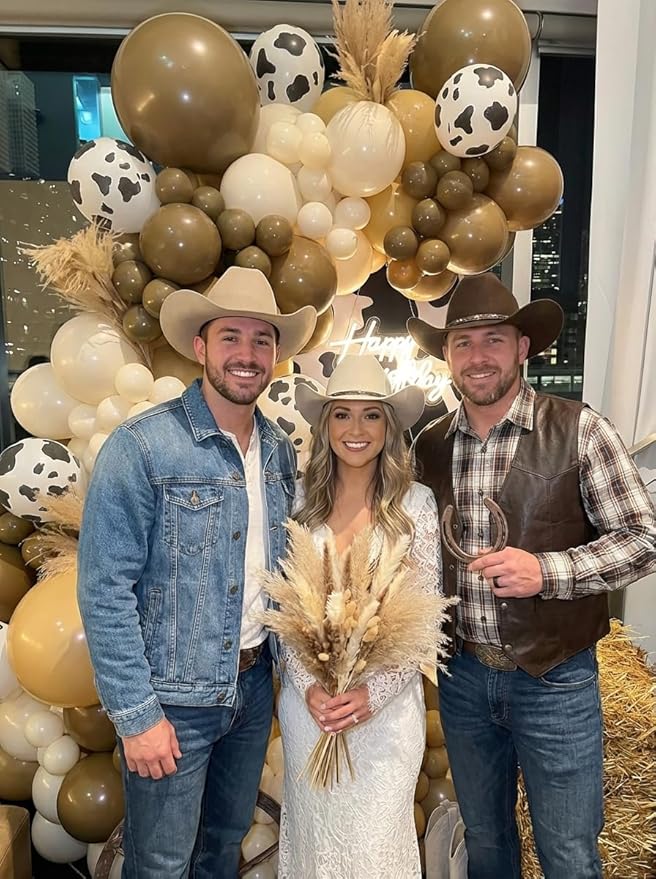 Western Cowboy Balloons Arch Kit - Brown Light Brown Nude Sand White Cow Print Different Size Balloons Garland Kit for Western Cowboy Farm Baby Shower Farm Animal Birthday Party Decorations
