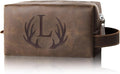 Personalized Travel Toiletry Bag for Men Initial Letter PU Leather Waterproof Shaving Bag for Toiletries Accessories Travel Essentials Storage Bags Fathers Day Birthday Gifts for Men (L)