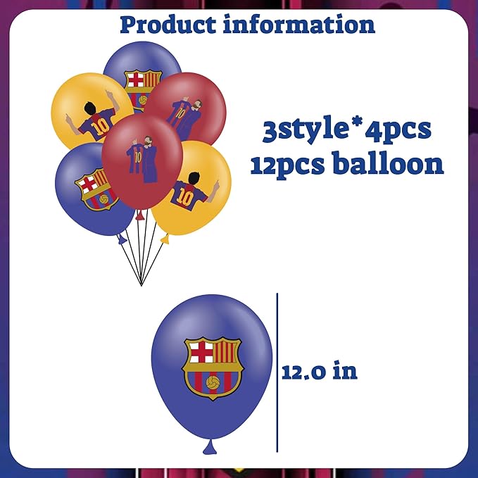 Soccer Theme Birthday Party Decorations Include 12pcs Latex Balloon, 5pcs Foil Balloons, Barcelona Theme Balloons for Party Favors, Messi Birthday Party Supplies