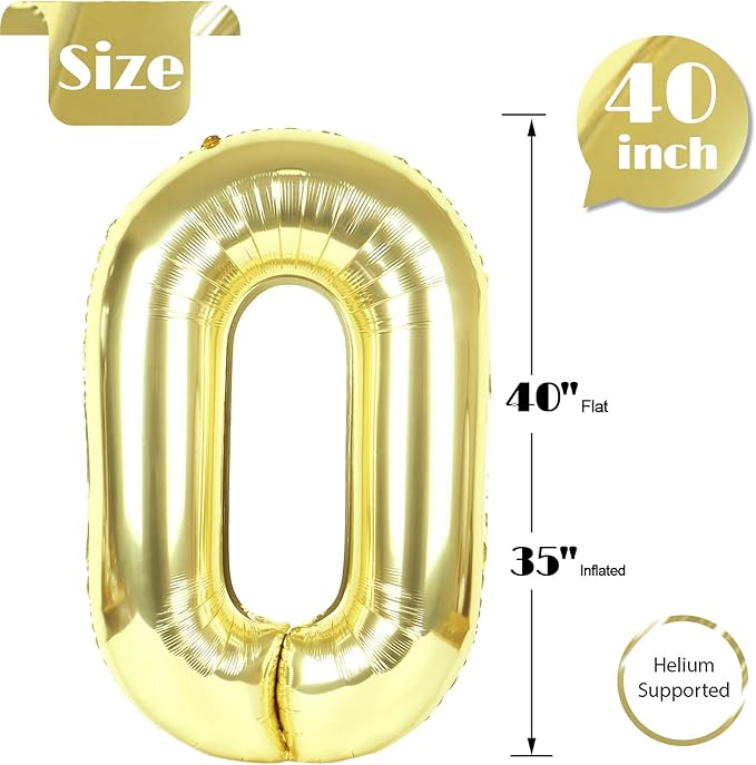 Champagne Gold Number 0 Balloon 40 Inch, White Gold 0 Balloon Numberfor 10th 20th 30th 40th 50th 60th Birthday Decorations, Light Gold Party Supplies for Men Women