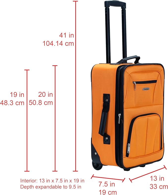 Rockland Fashion Softside 2 Piece Luggage Set, Expandable, (14" Tote/19" Upright), Orange