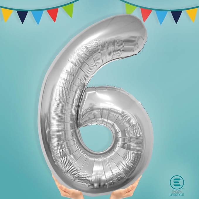 40 Inch Large Silver Number Celebration and Decoration Balloon for Birthday Parties, Graduations, Anniversaries, Weddings, Photo Shoots, Special Events - Helium Foil (Silver Number 6)