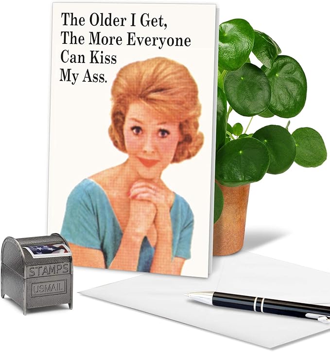 NobleWorks - 1 Funny Card for Birthdays - Women's Humor, Bday Notecard Stationery - Everyone Kiss My Axx 5452Z