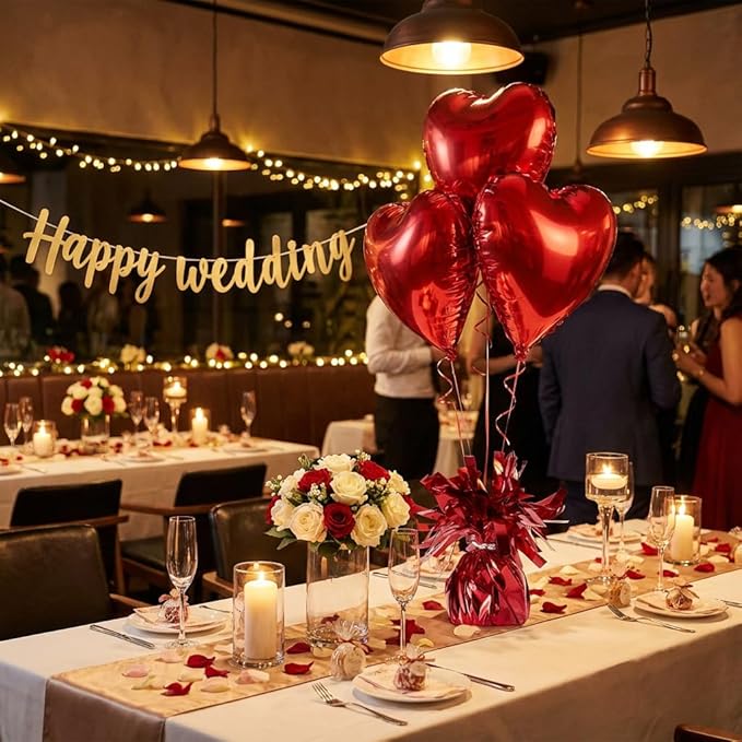 Aluminum Foil Balloon Weights for Parties (6 pcs) - 0.31lb (140g) Each - Premium Balloon Anchors for Birthday, Wedding, Dinner, Indoor & Outdoor Decorations(Red 6pcs)