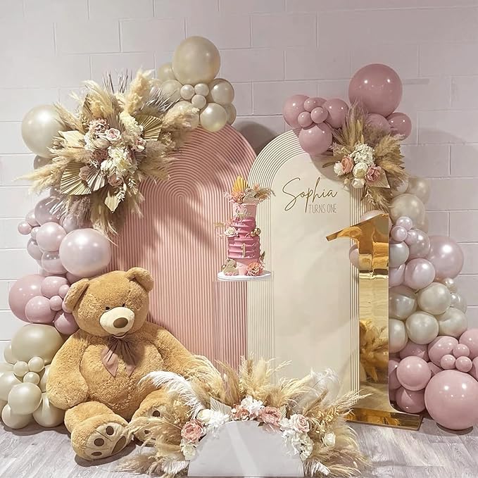 Boho Dusty Pink Balloons Garland Arch Kit, Double Stuffed White Pearl Balloon Blush Neutral Pink Latex Balloons for Birthday Bridal Shower Party Decorations