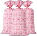 Docvania Cello Cellophane Treat Gift Bags Pink bow Cookie Bags 100 pcs 5 X 11 Goodie Bag with Ties for Mother's Day, Valentine's Day and Parties, Weddings